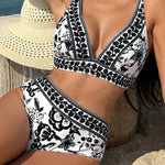 Hoge Taille Bikini met Bloemenpatroon & V-Hals