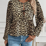 Leopardprint Damesblouse met Strikdetail – Vrouwelijk, Opvallend & Trendbewust
