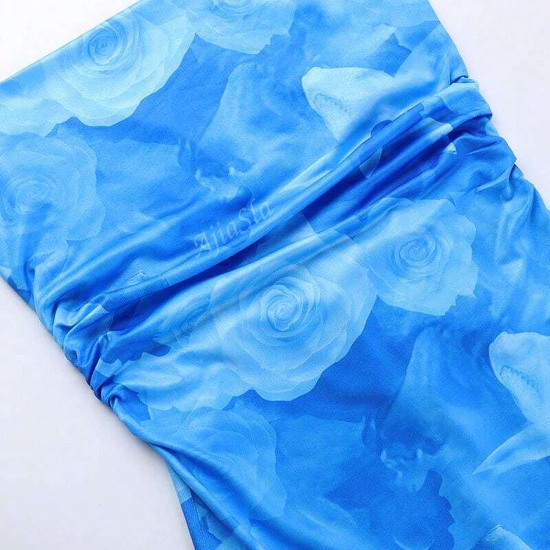 Lang zomerjurk met aquarelprint en spaghettibandjes