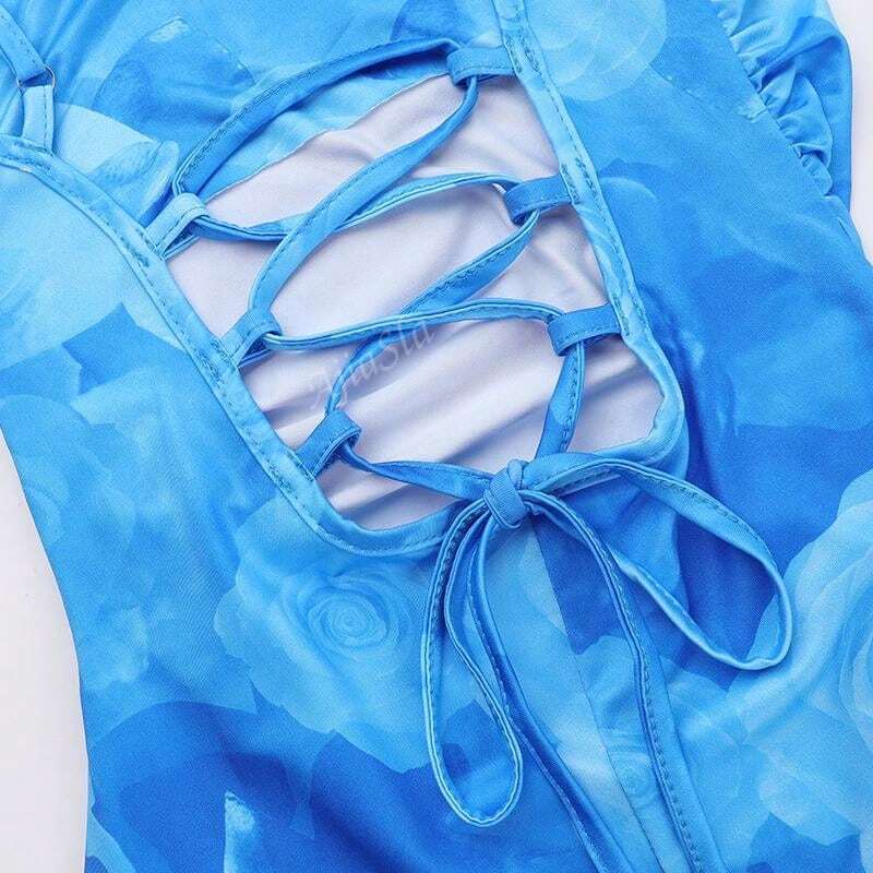 Lang zomerjurk met aquarelprint en spaghettibandjes
