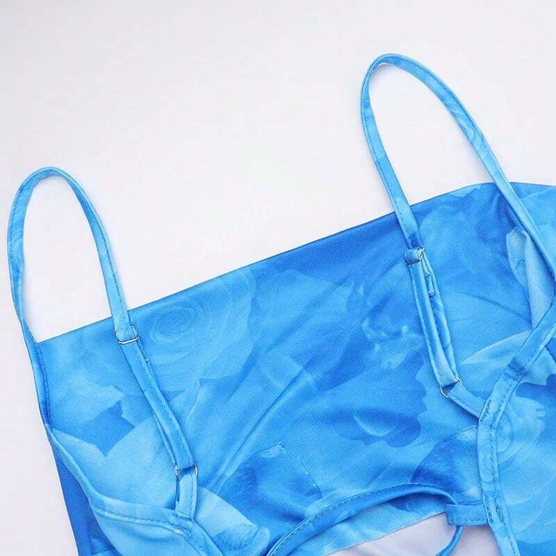 Lang zomerjurk met aquarelprint en spaghettibandjes