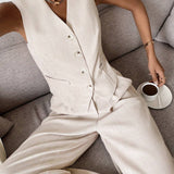 Twee-delig Set met Vest & Wijde Broek – Modern, Luchtig & Slim