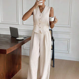 Twee-delig Set met Vest & Wijde Broek – Modern, Luchtig & Slim