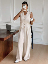 Twee-delig Set met Vest & Wijde Broek – Modern, Luchtig & Slim