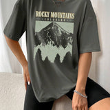 Oversized T-Shirt "Rocky Mountains" in Vintage-Zwart – Urban Streetstyle met Retro-Vibe