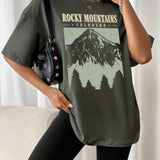 Oversized T-Shirt "Rocky Mountains" in Vintage-Zwart – Urban Streetstyle met Retro-Vibe