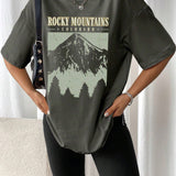 Oversized T-Shirt "Rocky Mountains" in Vintage-Zwart – Urban Streetstyle met Retro-Vibe