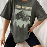 Oversized T-Shirt "Rocky Mountains" in Vintage-Zwart – Urban Streetstyle met Retro-Vibe