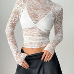 Geknipte kanten blouse met lange mouwen – Sexy, Transparant & Vrouwelijk