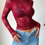 Geknipte kanten blouse met lange mouwen – Sexy, Transparant & Vrouwelijk
