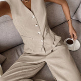Twee-delig Set met Vest & Wijde Broek – Modern, Luchtig & Slim