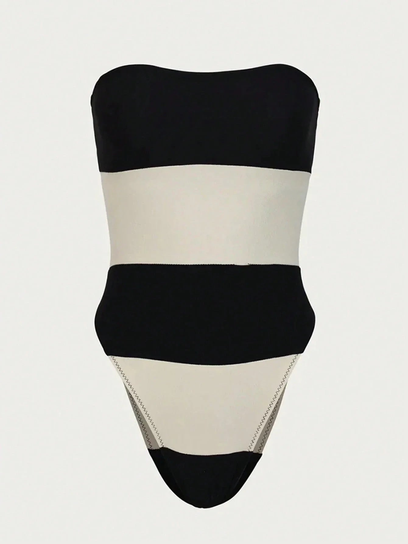 Schouderloze jumpsuit met contraststrepen & hoge beenuitsnijding