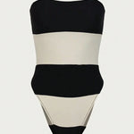 Schouderloze jumpsuit met contraststrepen & hoge beenuitsnijding