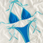 Sexy Triangle-Bikini in Marineblauw met Contrastzoom – Minimalistische 2-delige Set om te Touwen