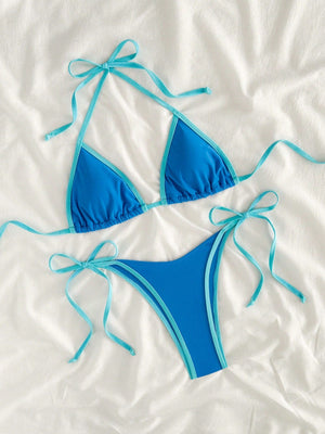 Sexy Triangle-Bikini in Marineblauw met Contrastzoom – Minimalistische 2-delige Set om te Touwen