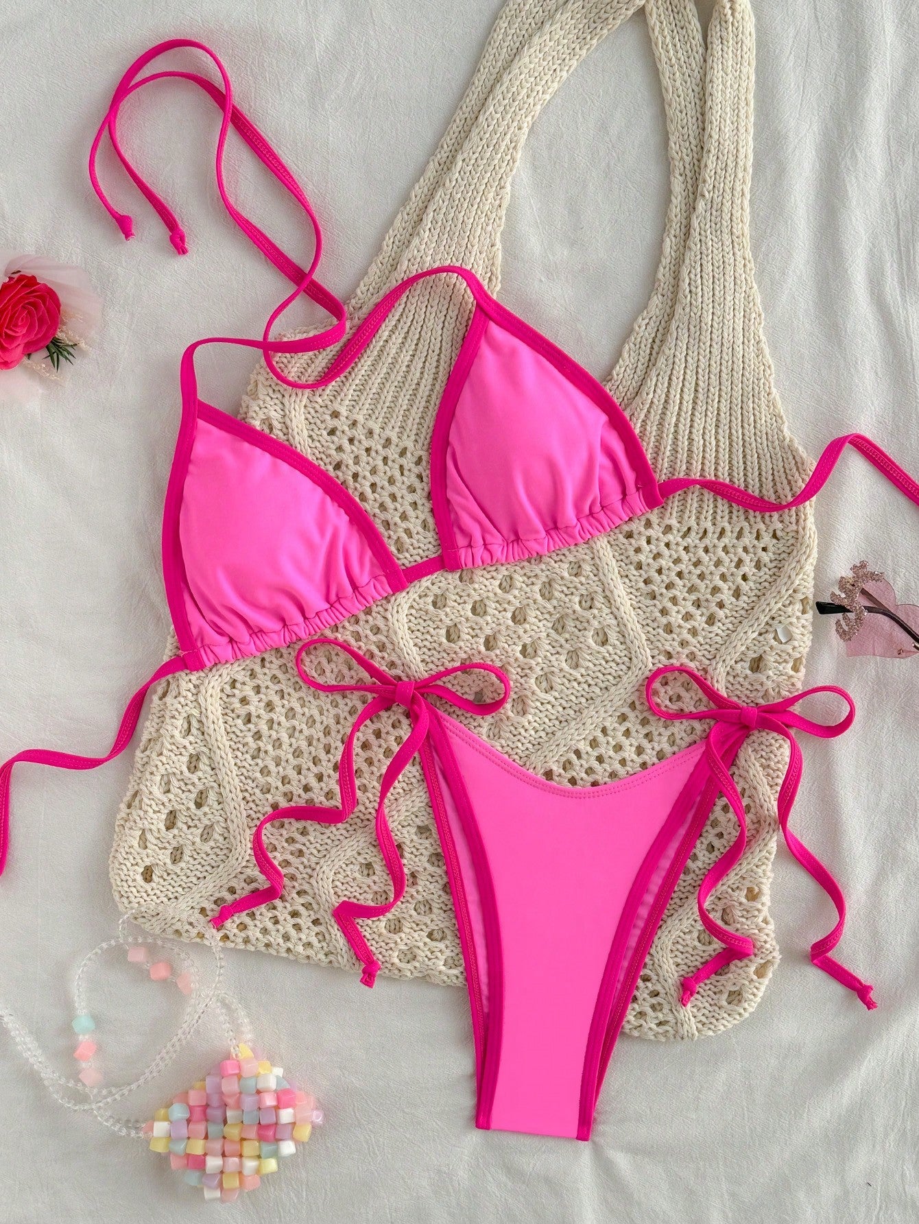 Sexy Triangle-Bikini in Marineblauw met Contrastzoom – Minimalistische 2-delige Set om te Touwen