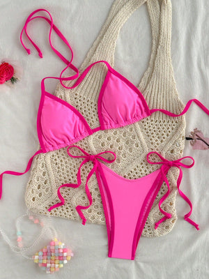 Sexy Triangle-Bikini in Marineblauw met Contrastzoom – Minimalistische 2-delige Set om te Touwen