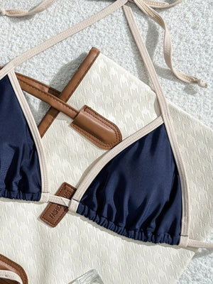 Sexy Triangle-Bikini in Marineblauw met Contrastzoom – Minimalistische 2-delige Set om te Touwen
