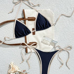 Sexy Triangle-Bikini in Marineblauw met Contrastzoom – Minimalistische 2-delige Set om te Touwen
