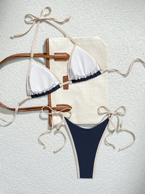 Sexy Triangle-Bikini in Marineblauw met Contrastzoom – Minimalistische 2-delige Set om te Touwen