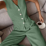 Twee-delig Set met Vest & Wijde Broek – Modern, Luchtig & Slim