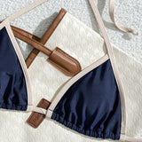 Sexy Triangle-Bikini in Marineblauw met Contrastzoom – Minimalistische 2-delige Set om te Touwen