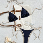 Sexy Triangle-Bikini in Marineblauw met Contrastzoom – Minimalistische 2-delige Set om te Touwen