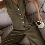 Twee-delig Set met Vest & Wijde Broek – Modern, Luchtig & Slim