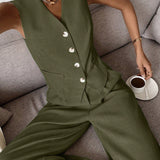 Twee-delig Set met Vest & Wijde Broek – Modern, Luchtig & Slim