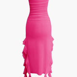 Sofia | Elegante Bandeau-Maxikleed met Volant-Details – Tijdloze Raffinement