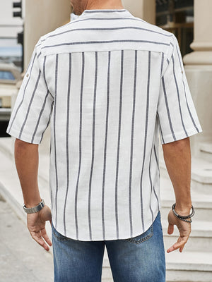 Samuel | Korte mouwen Henley zomerhemd met streepmotief
