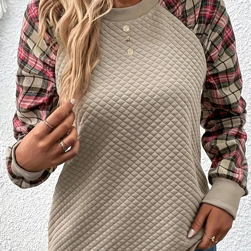 Babette™ Dames Trui met Geruite Mouwen