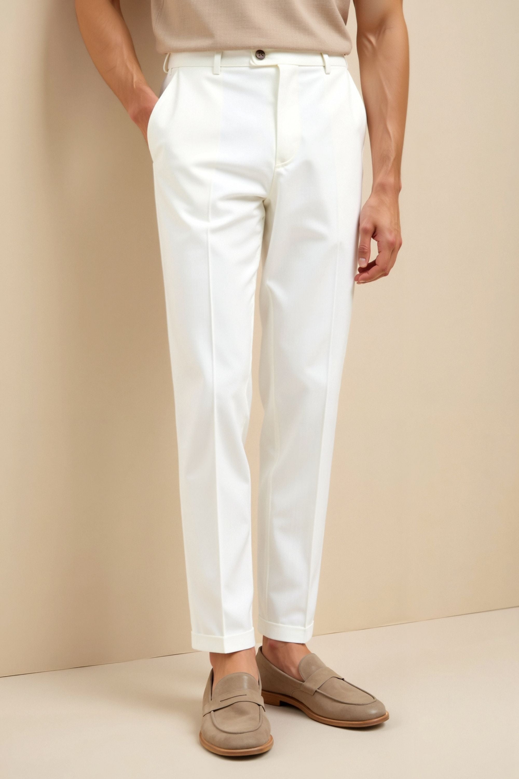 Heren Chino Broek in Wit – Elegantie en moderne stijl