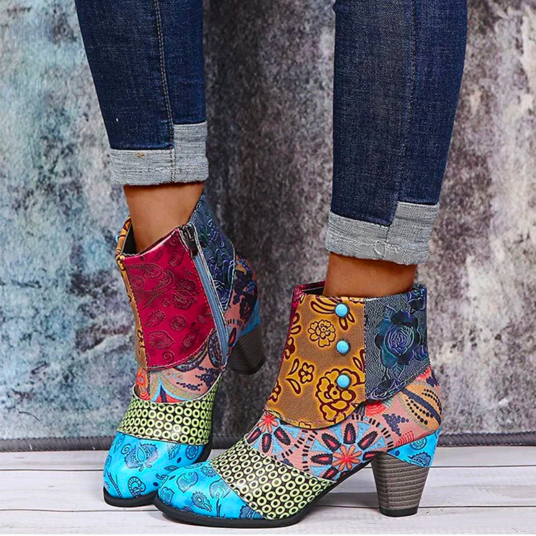 Marieke™  Bohemian Patchwork Enkellaarsjes