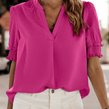 Lotte™ Elegante V-hals Blouse met Korte Mouwen