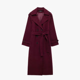 Quinty | Elegante Trenchcoat in Bordeauxrood met Ceintuur