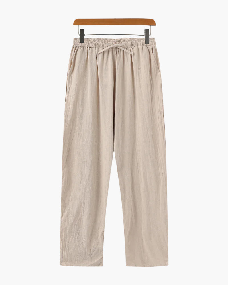 Nathan | Comfortabele heren zomer linnen broek met elastische tailleband