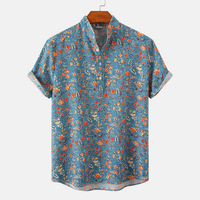 Leo | Speelse Korte Mouwen Overhemd met Vintage Bloemenpatroon