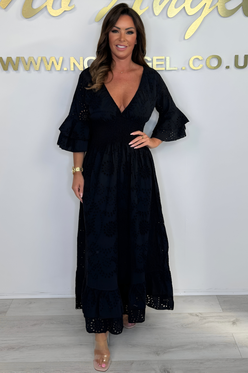 Boho Maxi-jurk met Ruches en Borduursel