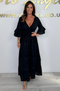 Boho Maxi-jurk met Ruches en Borduursel