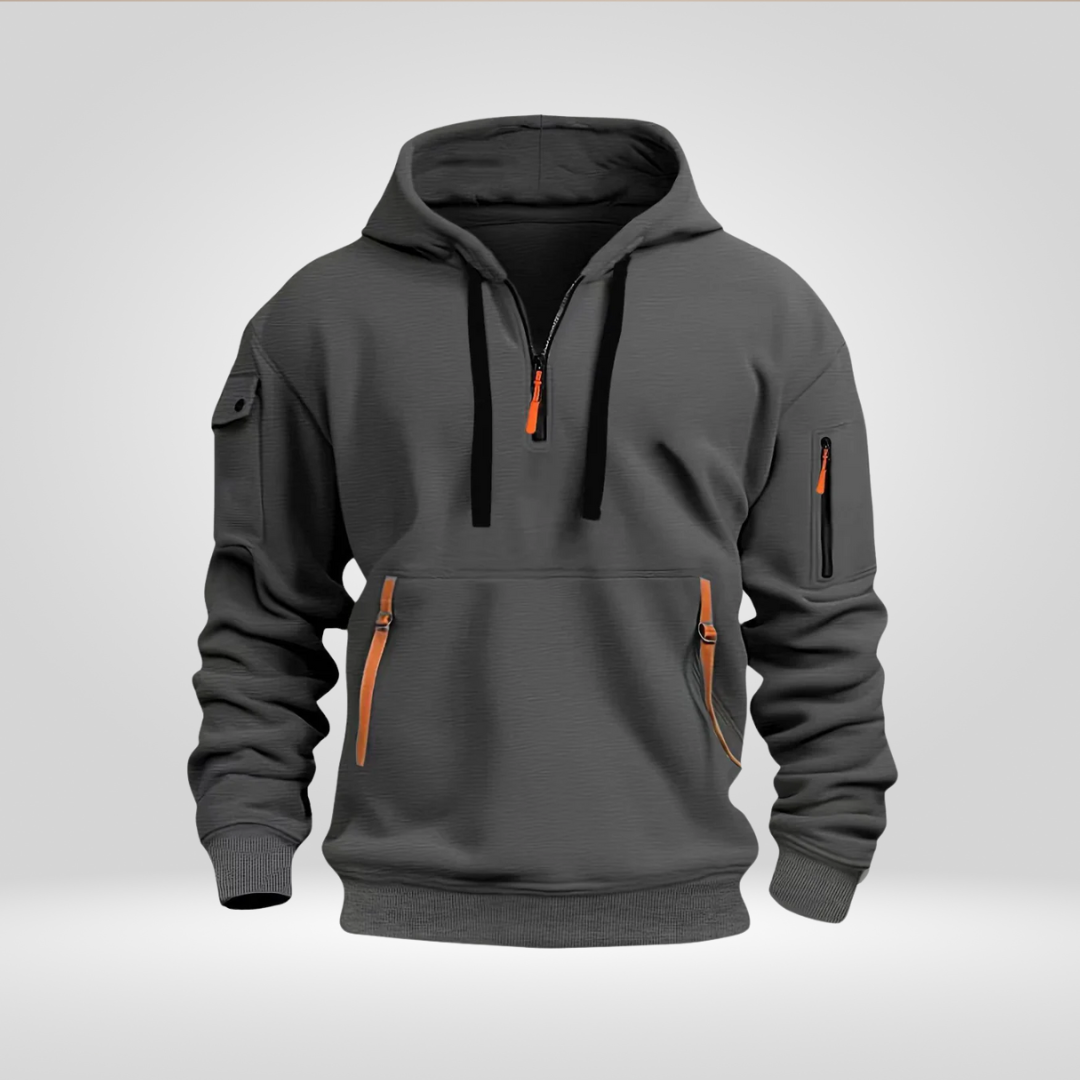 Heren Half Zip Hoodie – Comfortabele Urban Pullover met Zakken