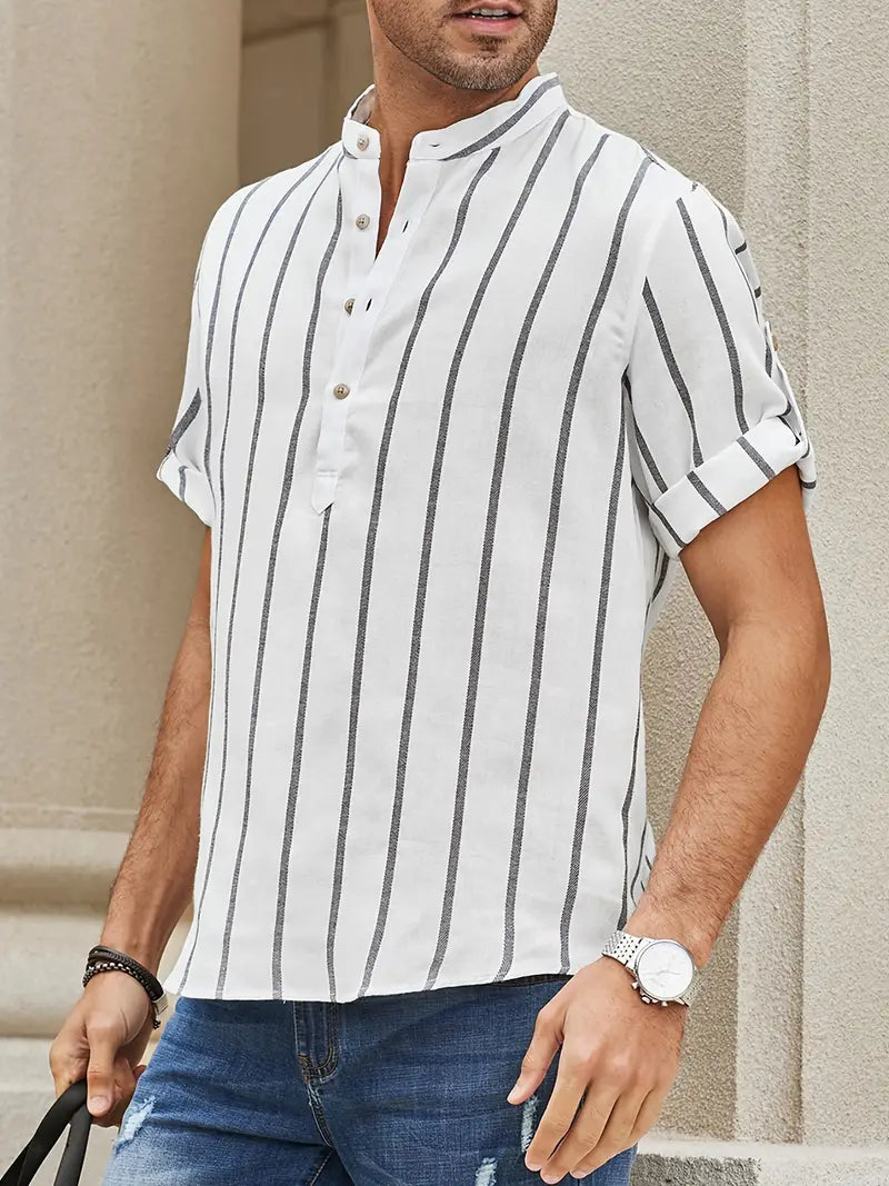 Samuel | Korte mouwen Henley zomerhemd met streepmotief