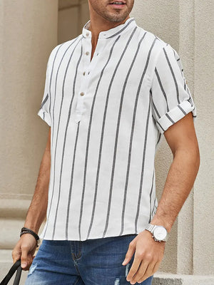 Samuel | Korte mouwen Henley zomerhemd met streepmotief