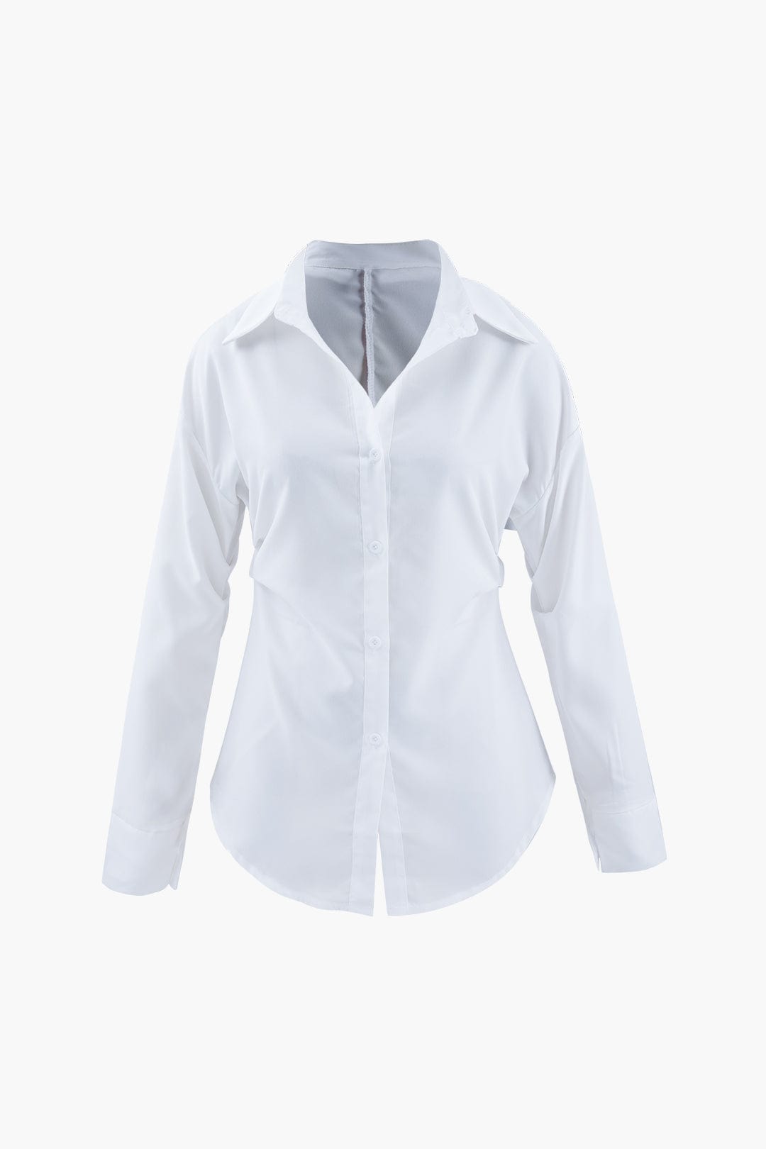 Ilaria | Witte Oversized Blouse met Benadrukte Taille en Klassieke Kraag