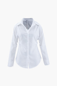 Ilaria | Witte Oversized Blouse met Benadrukte Taille en Klassieke Kraag