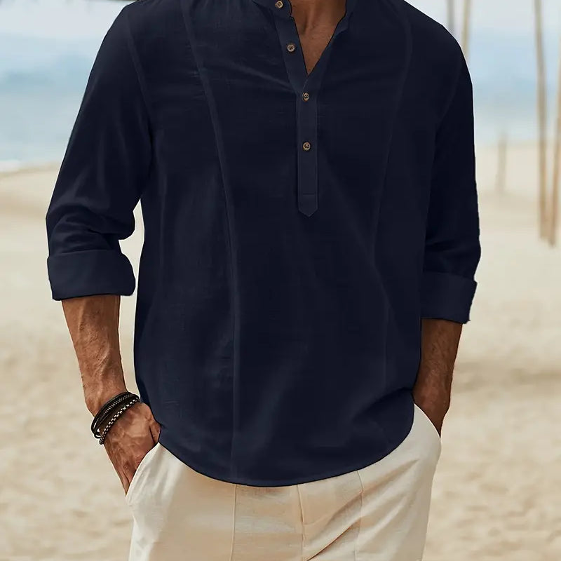 Asher | Lichte strandshirt met staande kraag & ontspannen elegantie
