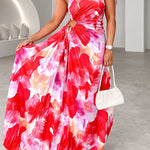 Plissé One-Shoulder Jurk met Bloemenpatroon – Elegant & Vrouwelijk