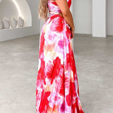 Plissé One-Shoulder Jurk met Bloemenpatroon – Elegant & Vrouwelijk