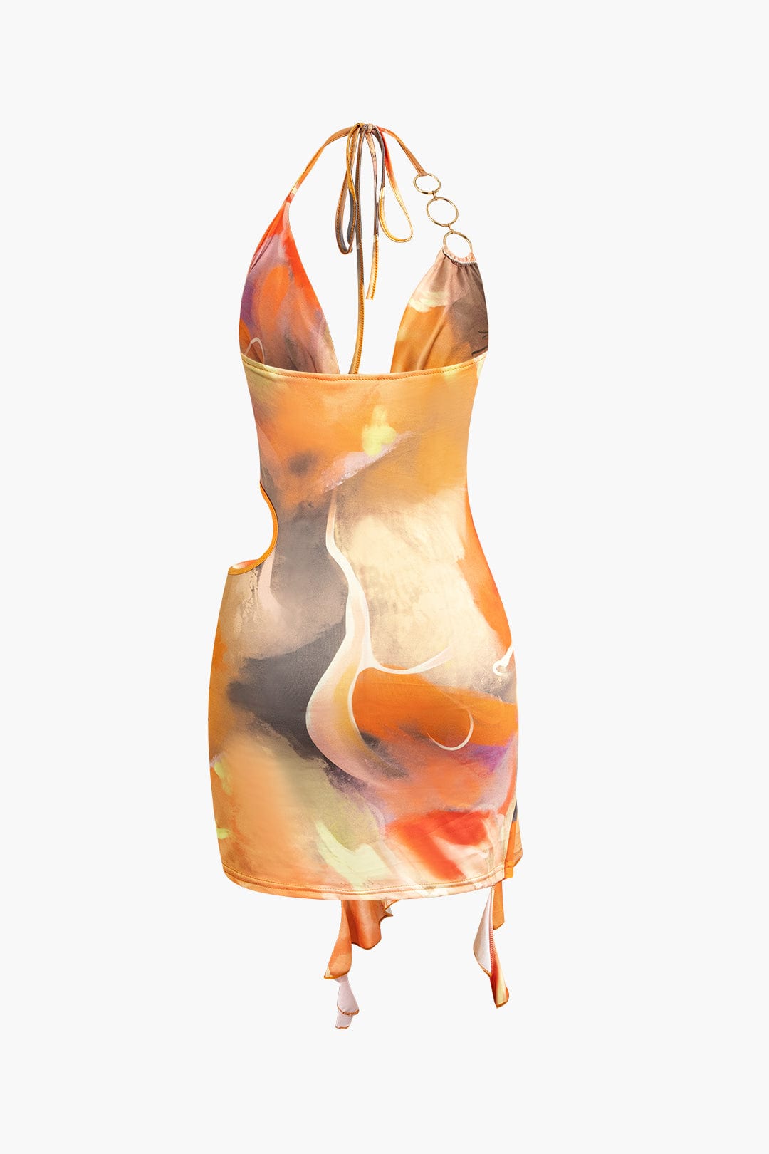 Mira | Asymmetrische Zijsplit Halter-Neck Mini-jurk met Kunstprint