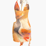 Mira | Asymmetrische Zijsplit Halter-Neck Mini-jurk met Kunstprint
